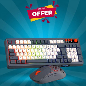 FRONTECH Aero Blade Wired Gaming Keyboard and Optical Mouse LED RGB Backlight Combo Set (KB-0044) (Grey, White, Orange)